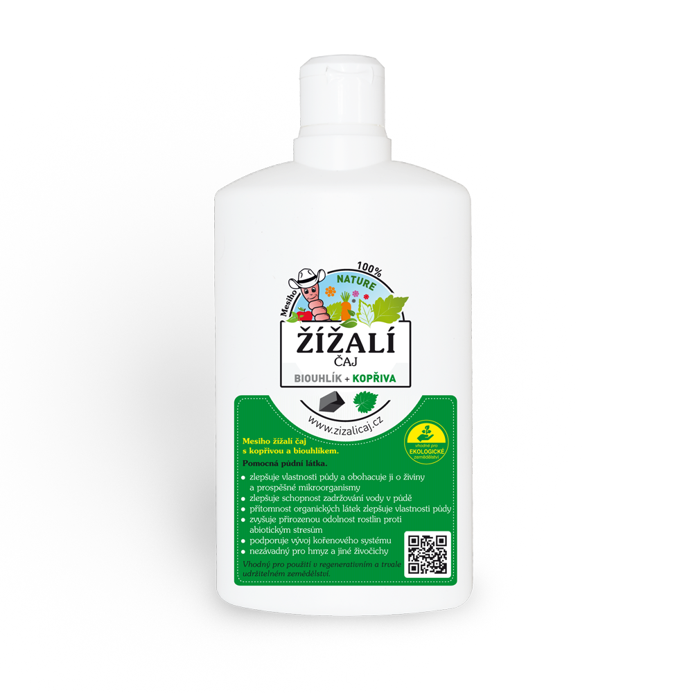 žížalí čaj s kopřivovou jíchou a bio uhlíkem 0,5 litru